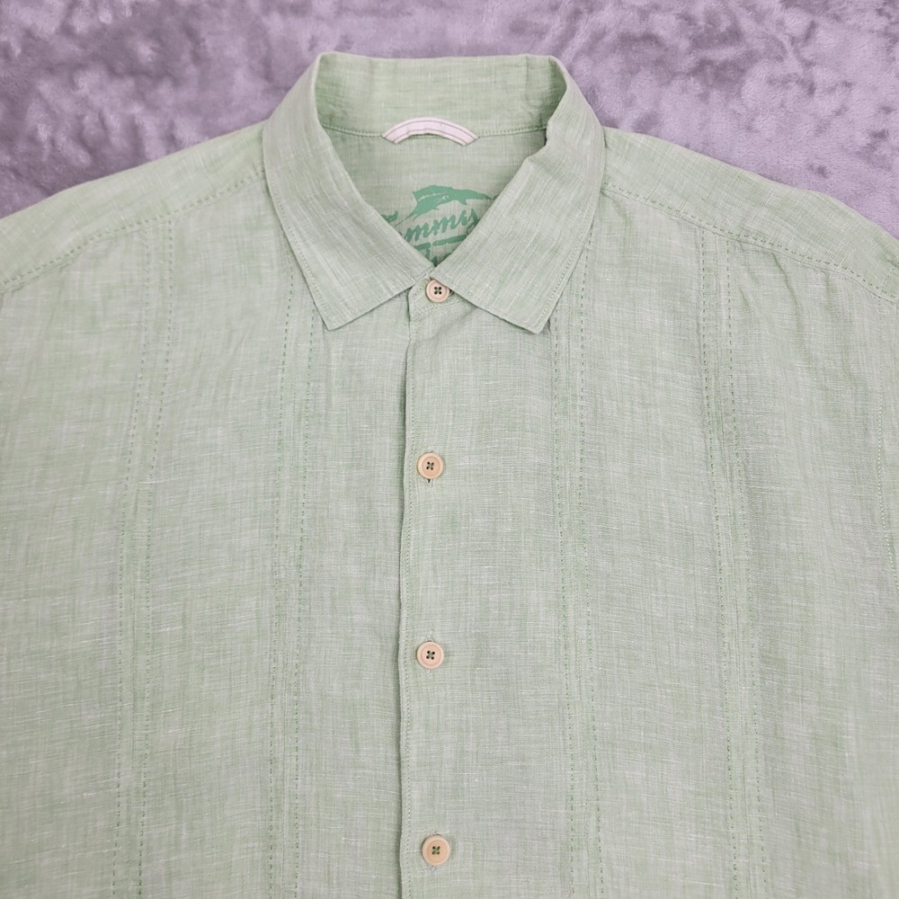 Tommy Bahama Men's XL 100% Linen Mint Green Button Up Shirt Short Sleeve - Picture 2 of 9